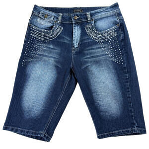 Diva Blue Jeans Womens 17 18 Y2K Rhinestone Capri Denim Bling Stretch Fit X